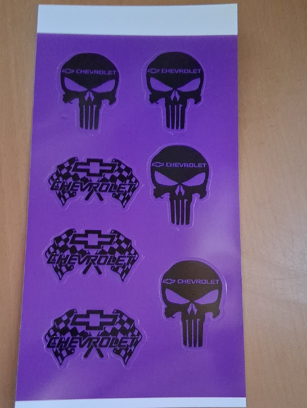 Chevrolet Skull & Flag Sticker Sheet - Black on Purple